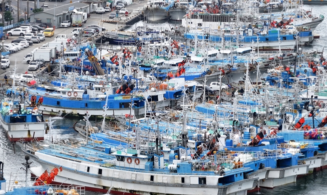 Fishing boats take shelter as typhoon approaches